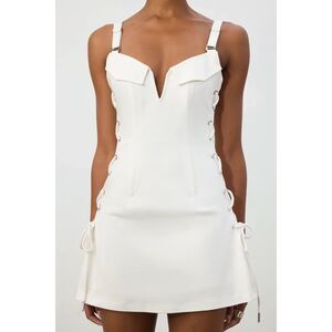 White Lace-Up Side Sweetheart Mini Dress